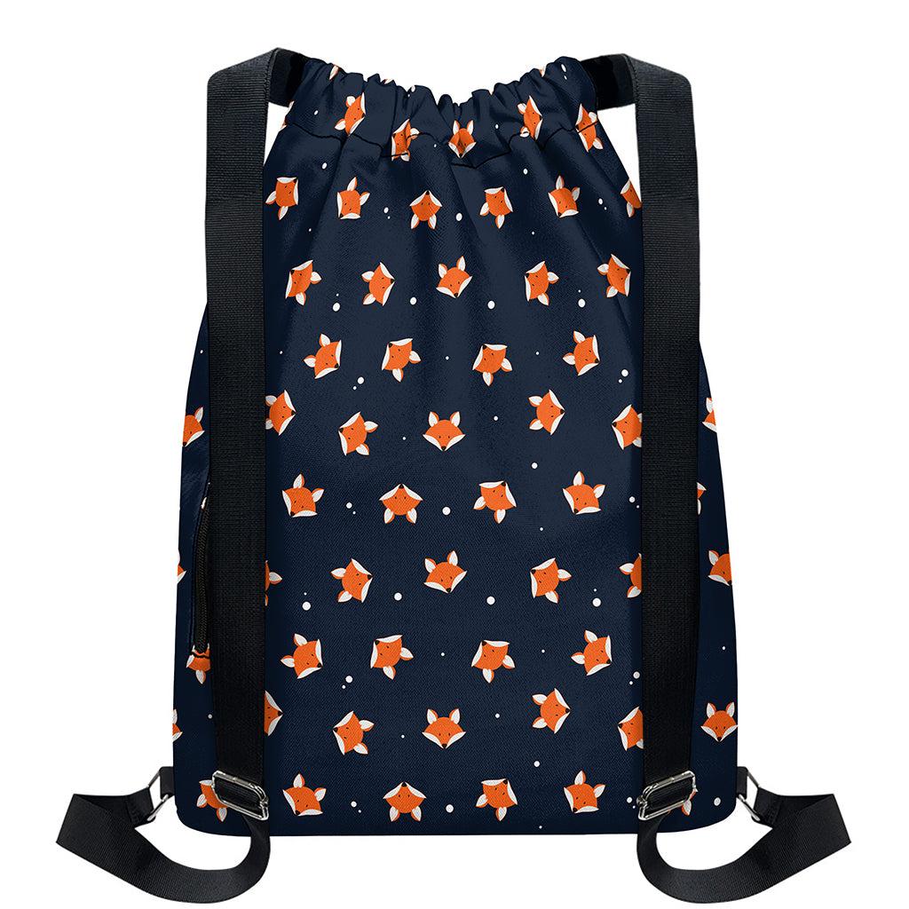 Orange Fox Pattern Print Drawstring Backpack