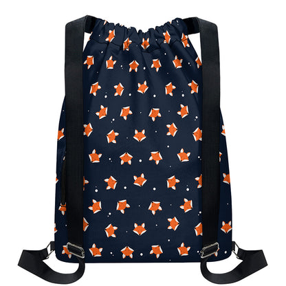 Orange Fox Pattern Print Drawstring Backpack