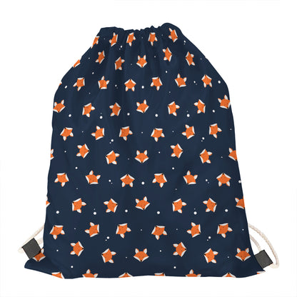 Orange Fox Pattern Print Drawstring Bag