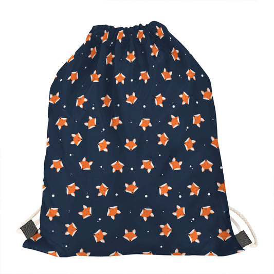 Orange Fox Pattern Print Drawstring Bag