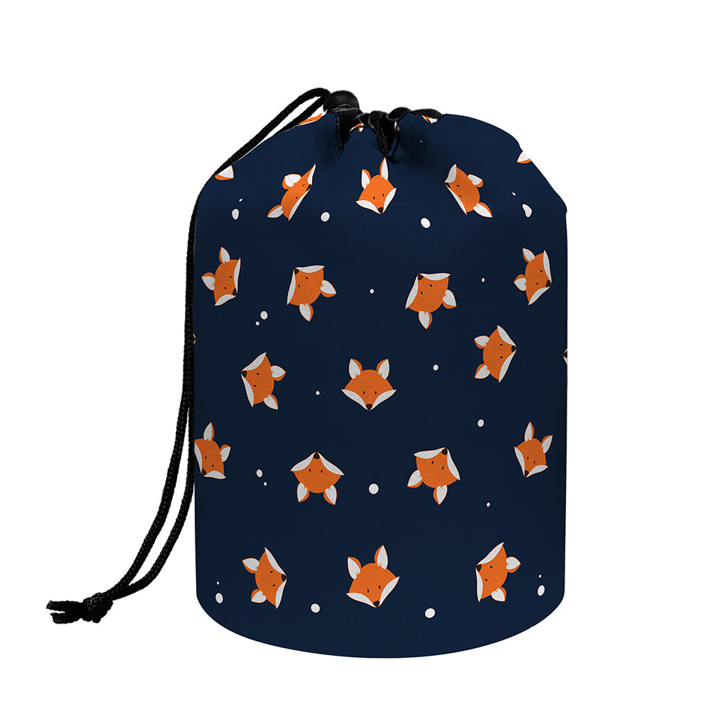 Orange Fox Pattern Print Drawstring Makeup Bag