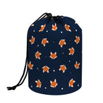 Orange Fox Pattern Print Drawstring Makeup Bag