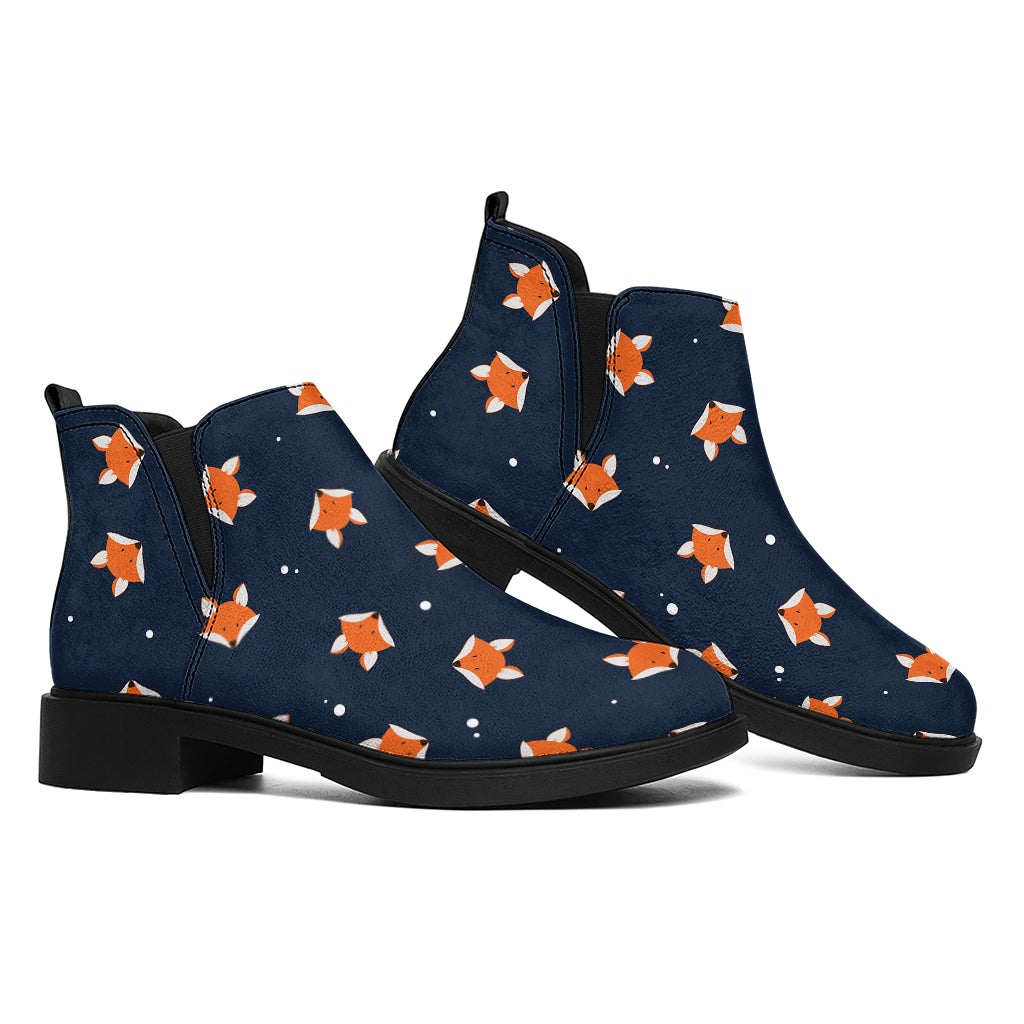 Orange Fox Pattern Print Flat Ankle Boots