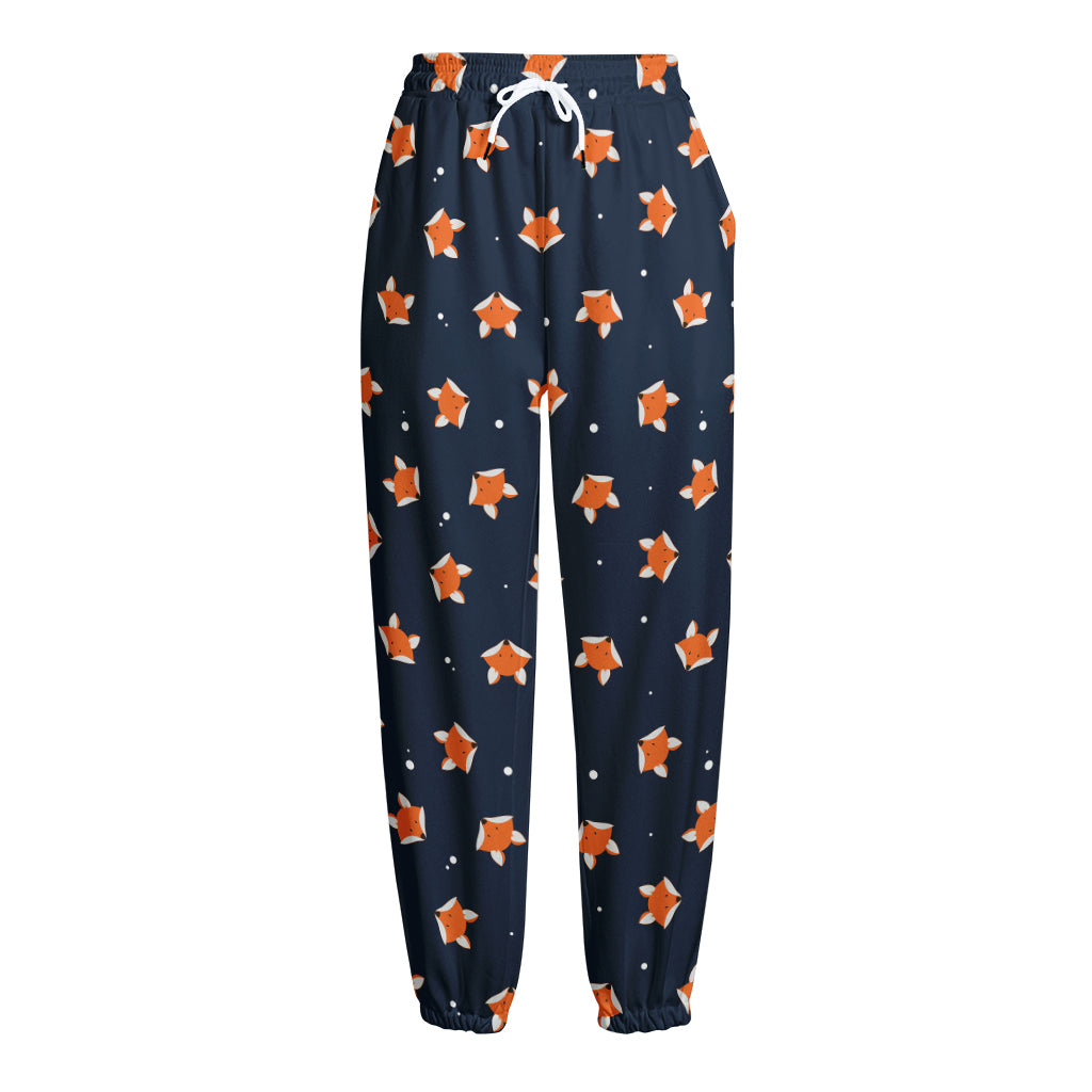 Orange Fox Pattern Print Fleece Lined Knit Pants