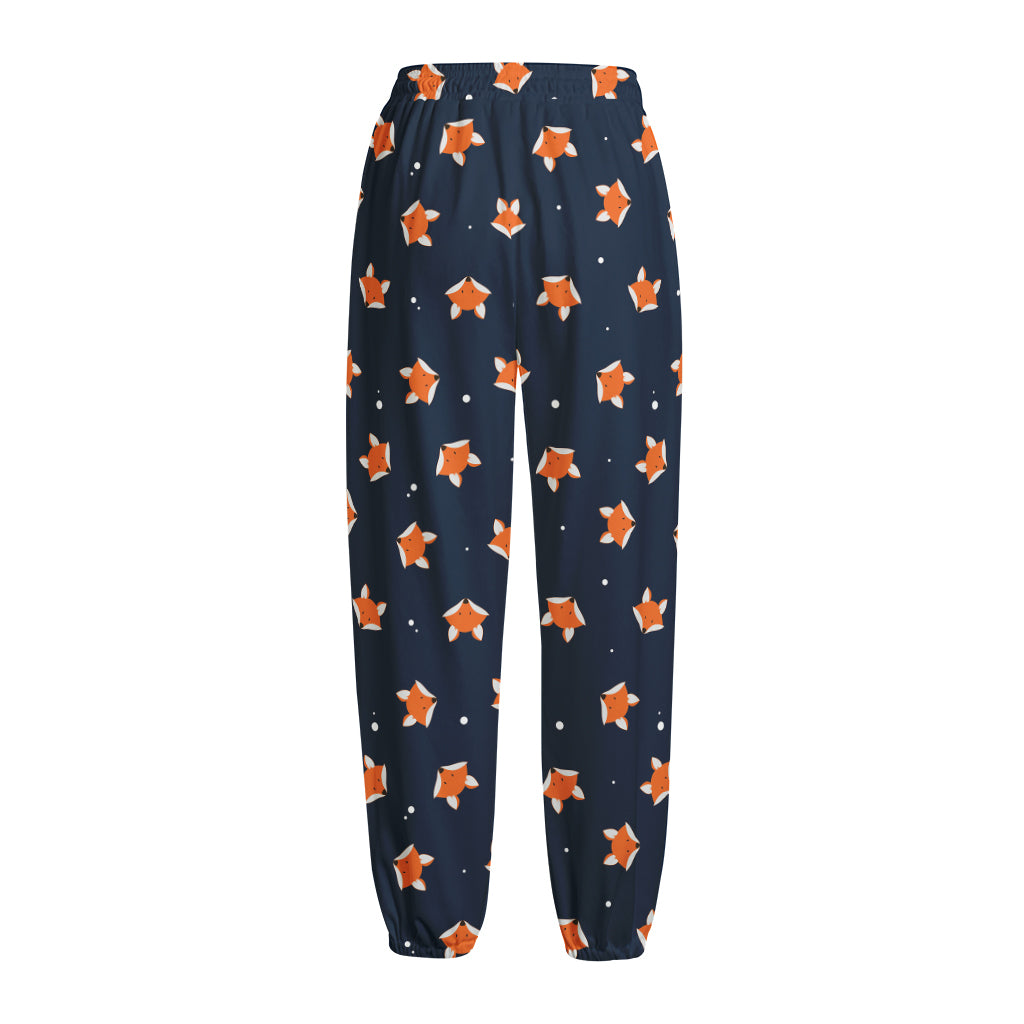 Orange Fox Pattern Print Fleece Lined Knit Pants