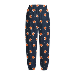 Orange Fox Pattern Print Fleece Lined Knit Pants