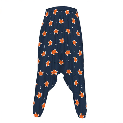 Orange Fox Pattern Print Hammer Pants