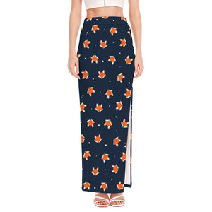 Orange Fox Pattern Print High Slit Maxi Skirt