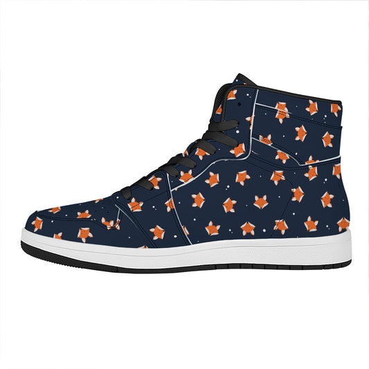 Orange Fox Pattern Print High Top Leather Sneakers