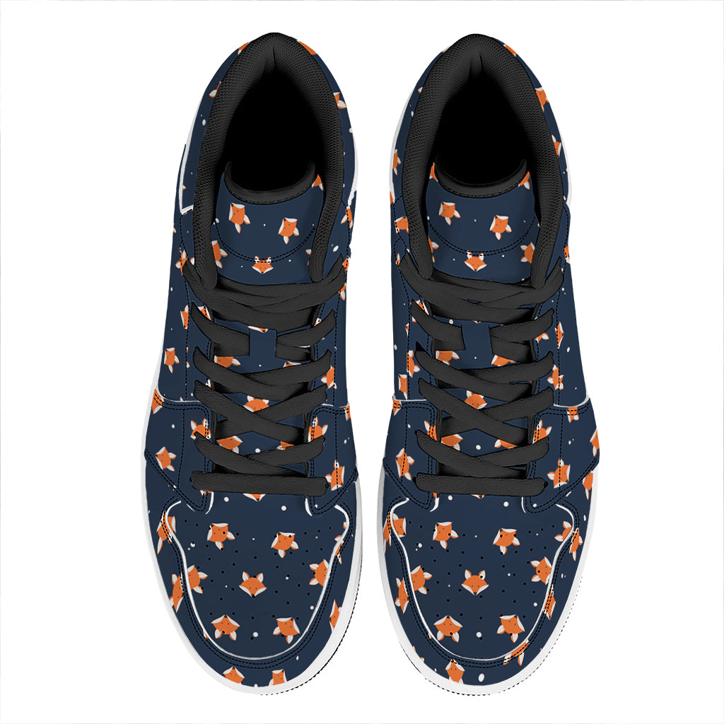 Orange Fox Pattern Print High Top Leather Sneakers