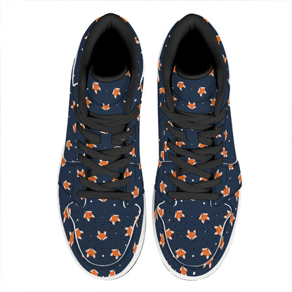 Orange Fox Pattern Print High Top Leather Sneakers