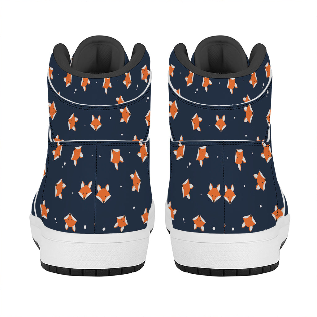 Orange Fox Pattern Print High Top Leather Sneakers