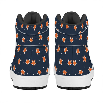 Orange Fox Pattern Print High Top Leather Sneakers