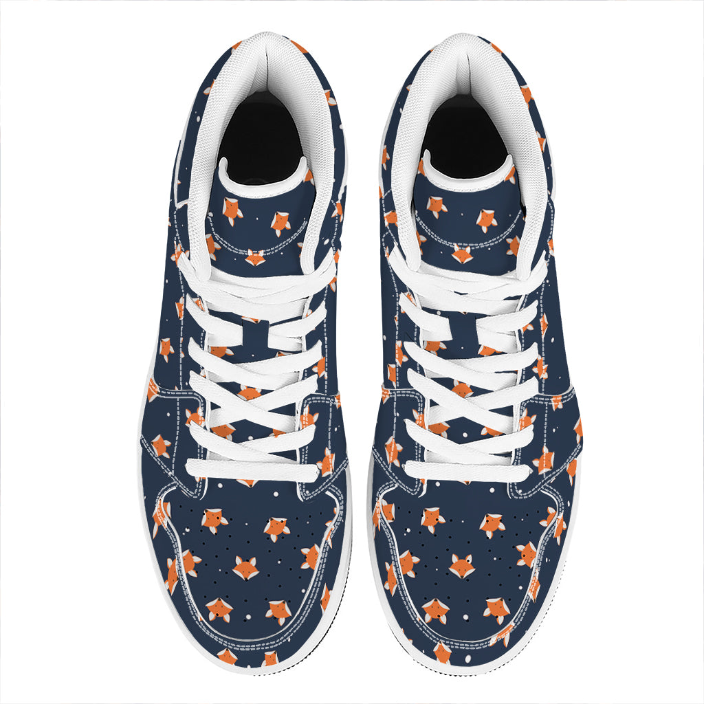Orange Fox Pattern Print High Top Leather Sneakers