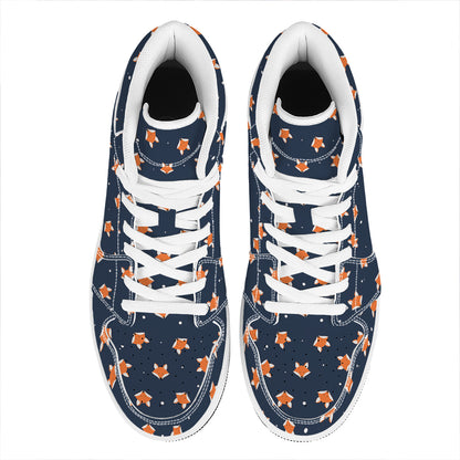 Orange Fox Pattern Print High Top Leather Sneakers