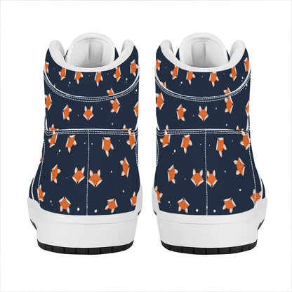 Orange Fox Pattern Print High Top Leather Sneakers