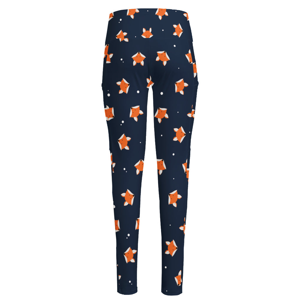 Orange Fox Pattern Print High-Waisted Pocket Leggings