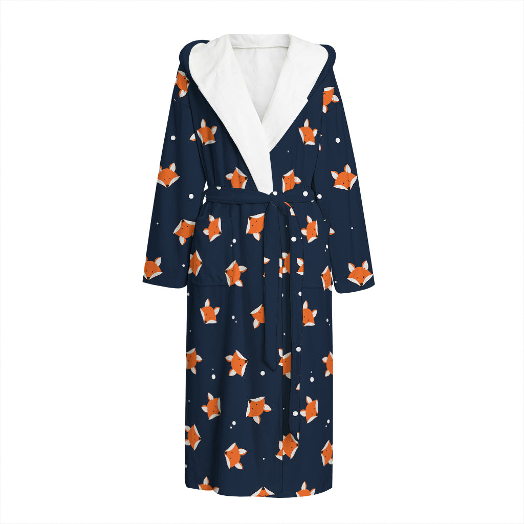 Orange Fox Pattern Print Hooded Bathrobe