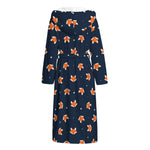 Orange Fox Pattern Print Hooded Bathrobe