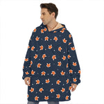 Orange Fox Pattern Print Hoodie Blanket