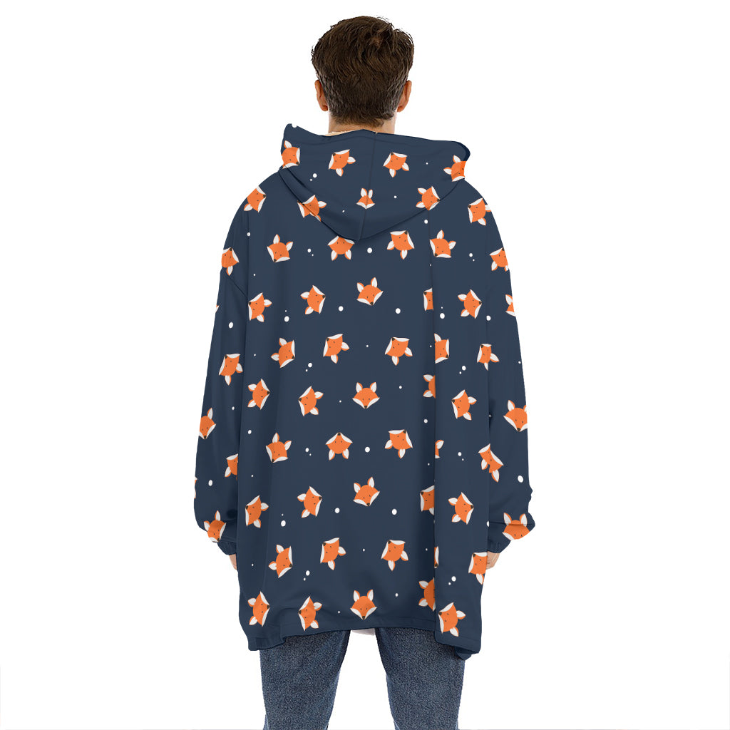 Orange Fox Pattern Print Hoodie Blanket