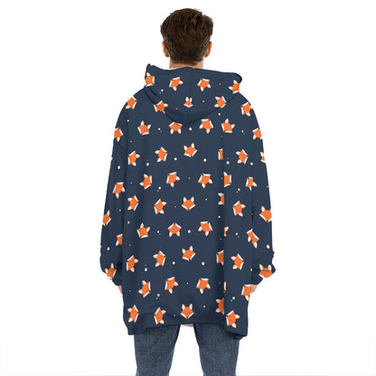 Orange Fox Pattern Print Hoodie Blanket