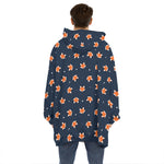 Orange Fox Pattern Print Hoodie Blanket