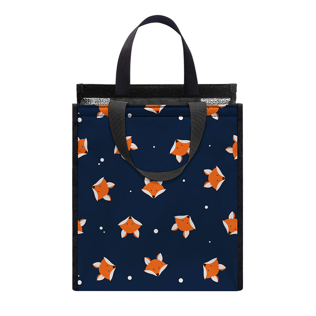 Orange Fox Pattern Print Insulated Lunch Tote