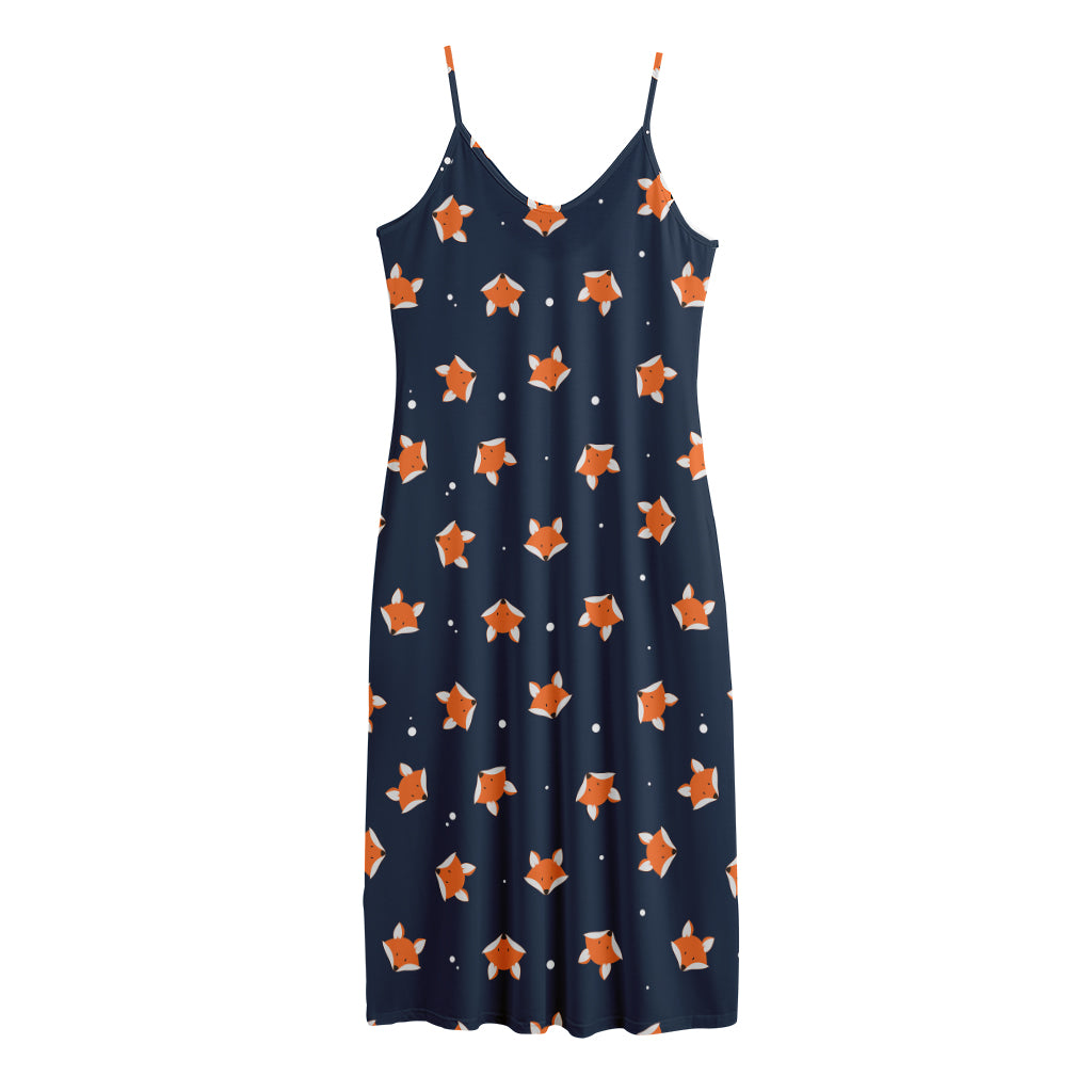 Orange Fox Pattern Print Jersey Midi Cami Dress