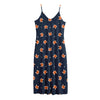 Orange Fox Pattern Print Jersey Midi Cami Dress