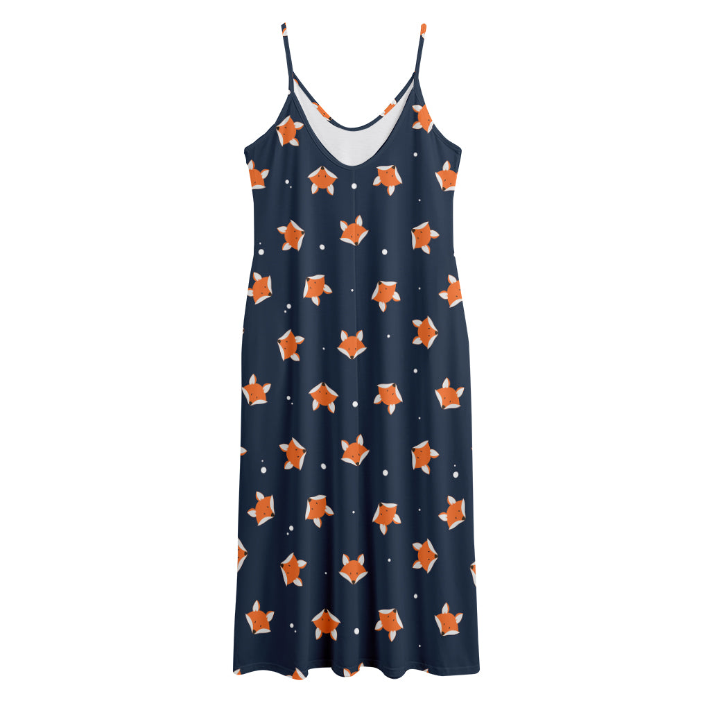 Orange Fox Pattern Print Jersey Midi Cami Dress