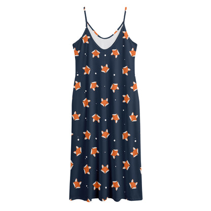 Orange Fox Pattern Print Jersey Midi Cami Dress