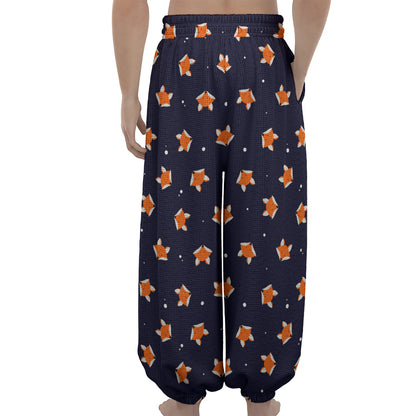 Orange Fox Pattern Print Lantern Pants