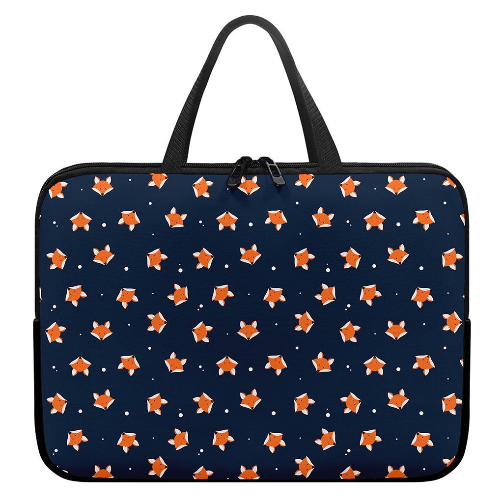 Orange Fox Pattern Print Laptop Sleeve With Handle