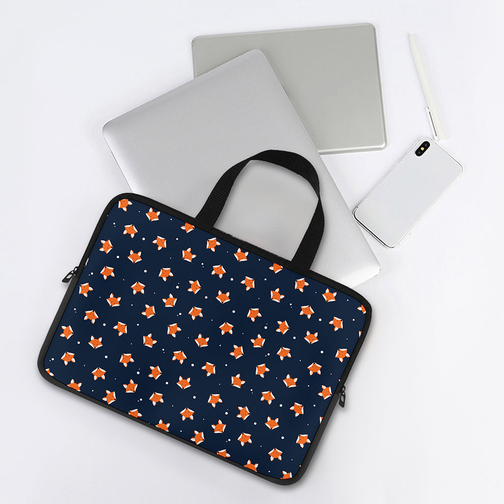 Orange Fox Pattern Print Laptop Sleeve With Handle