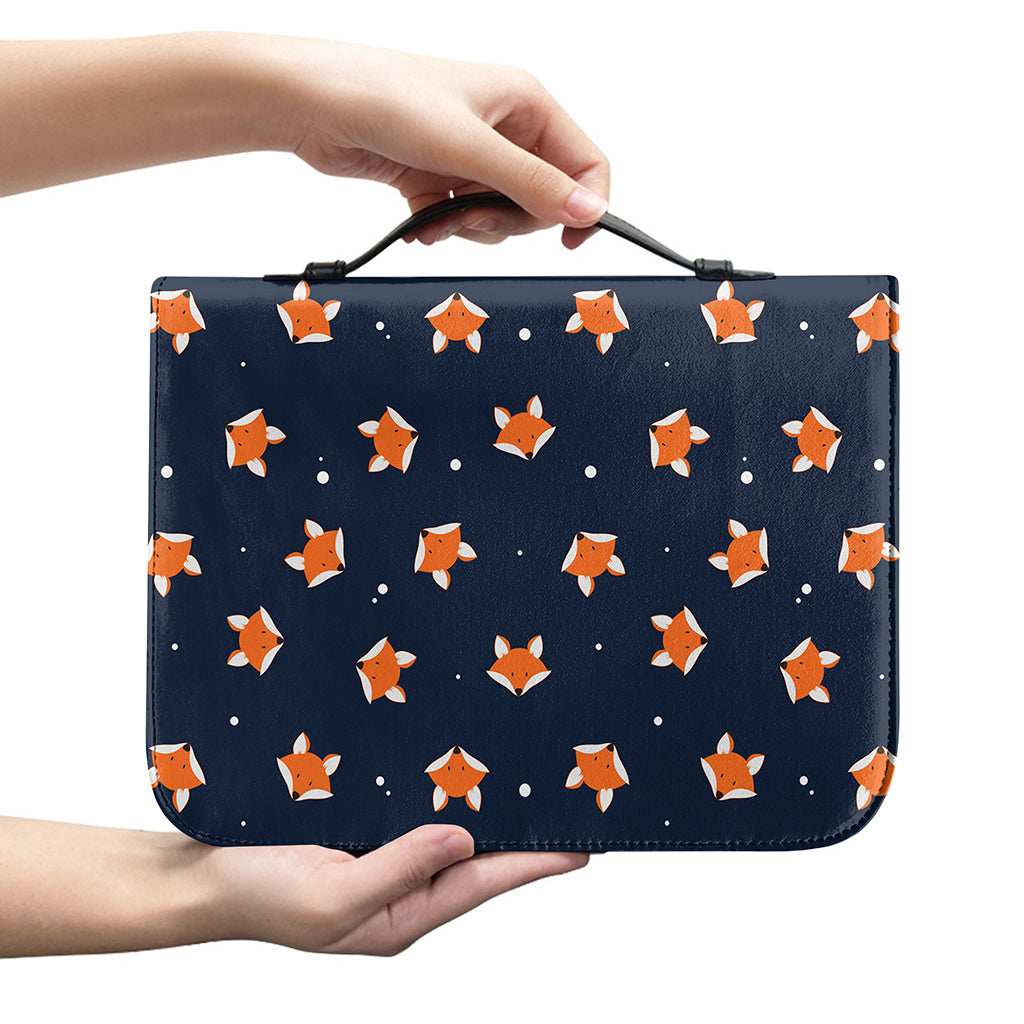 Orange Fox Pattern Print Leather Bible Cover