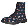 Orange Fox Pattern Print Lace-Up Boots