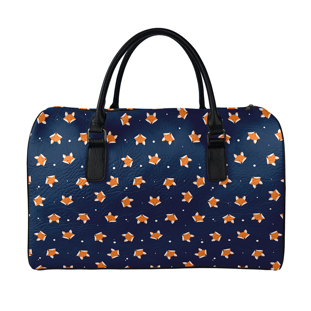 Orange Fox Pattern Print Leather Duffle Bag