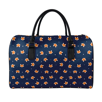Orange Fox Pattern Print Leather Duffle Bag