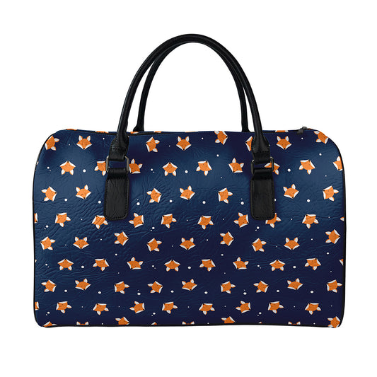 Orange Fox Pattern Print Leather Duffle Bag