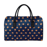Orange Fox Pattern Print Leather Duffle Bag