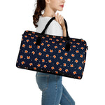 Orange Fox Pattern Print Leather Duffle Bag