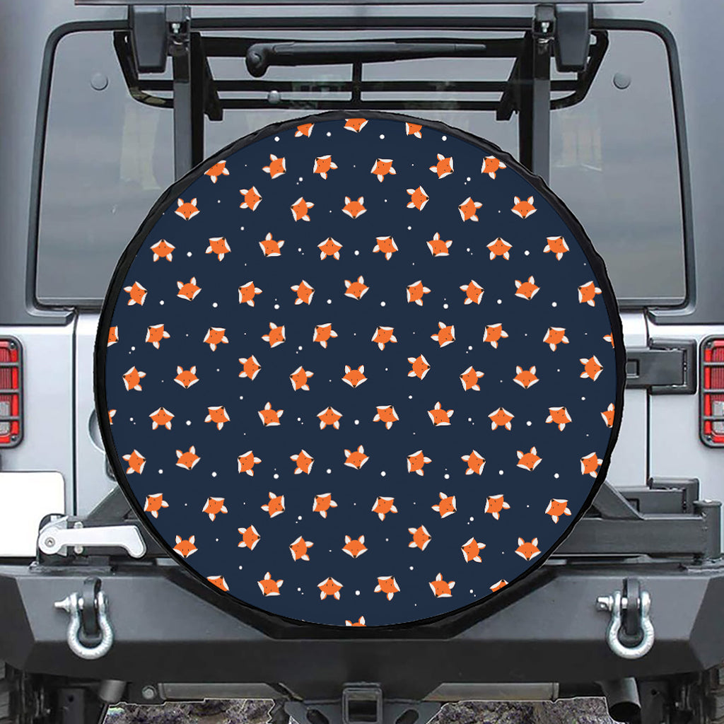 Orange Fox Pattern Print Leather Spare Tire Cover