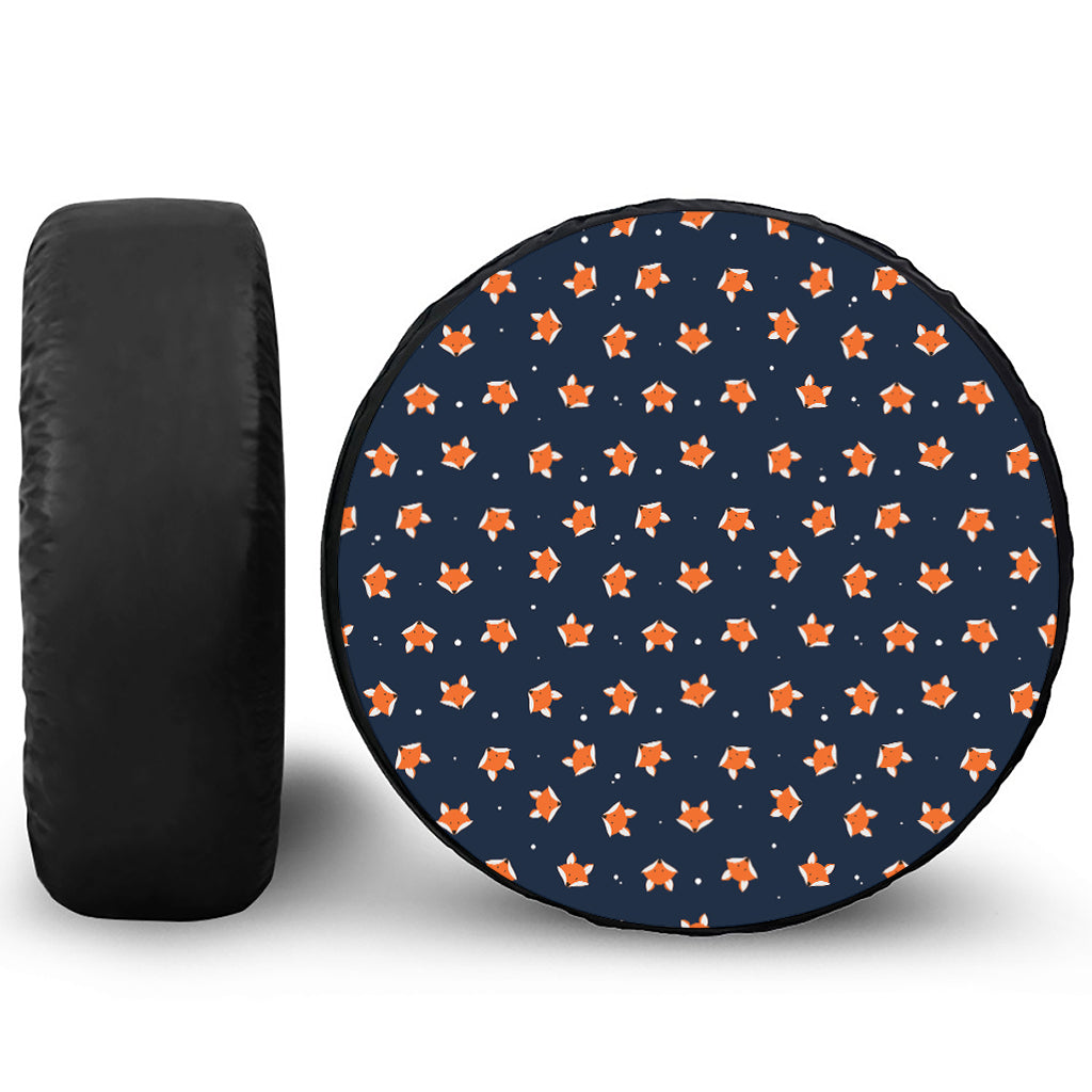 Orange Fox Pattern Print Leather Spare Tire Cover