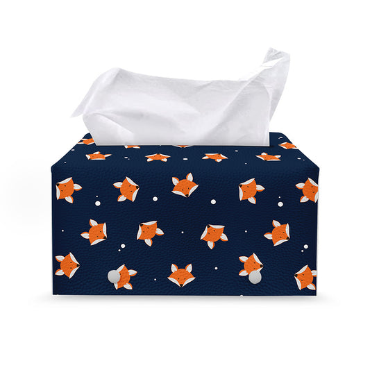 Orange Fox Pattern Print Leather Tissue Box Cover