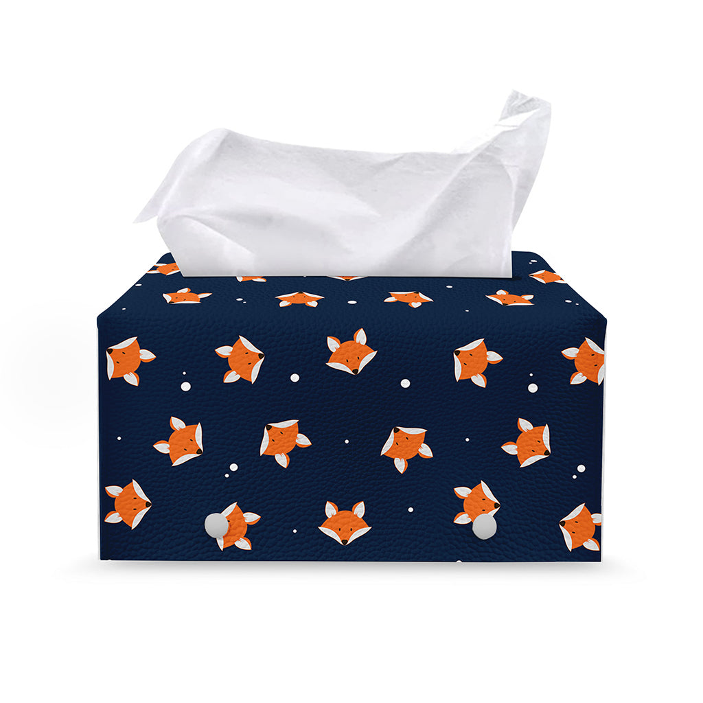 Orange Fox Pattern Print Leather Tissue Box Cover