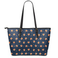 Orange Fox Pattern Print Leather Tote Bag With Zipper