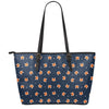 Orange Fox Pattern Print Leather Tote Bag