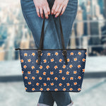 Orange Fox Pattern Print Leather Tote Bag