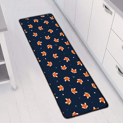 Orange Fox Pattern Print Long Kitchen Mat